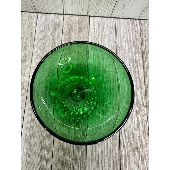 Vtg Anchor Hocking Forest Green Sherbet Clear Bubble Base Set of 5 Champagne - Picture 5 of 12